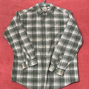 L.L. Bean Men's Casual Green ivory Plaid Vintage Cotton Shirt